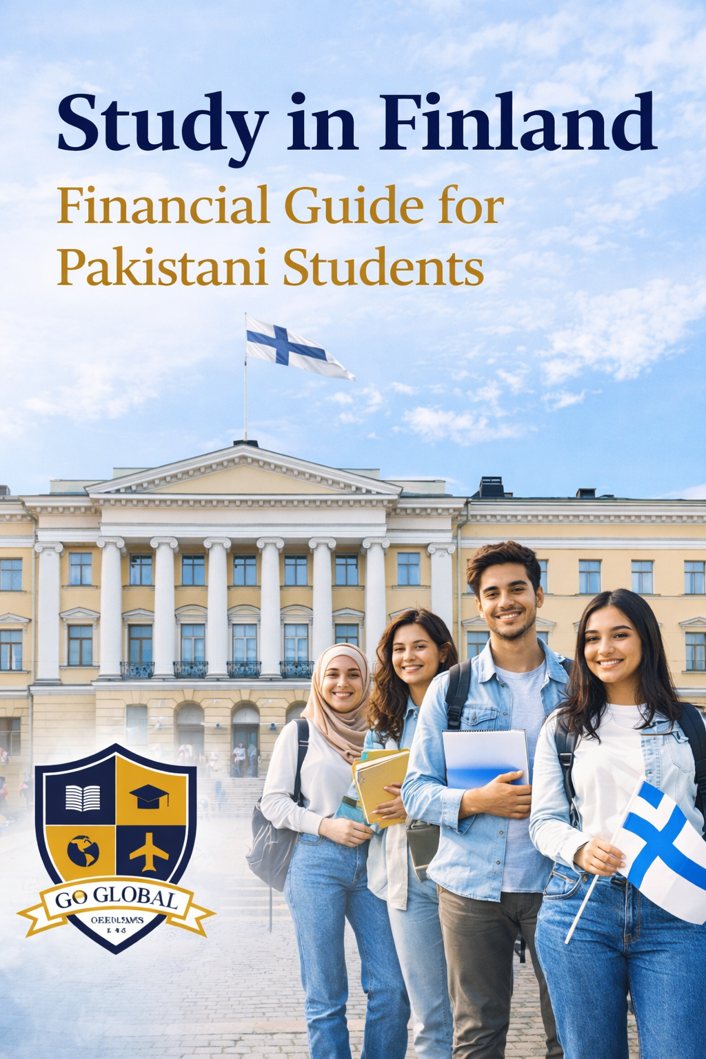 Pakistani students standing in front of the University of Helsinki for Study in Finland financial guide 2026 by Go Global Consultants